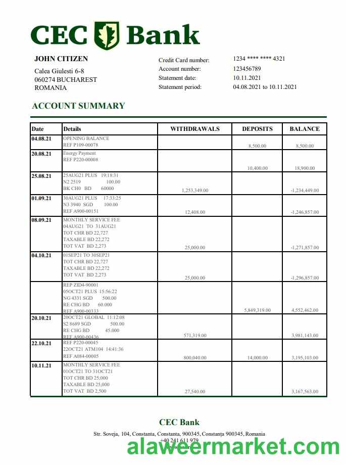 Romania CEC Bank excel pdf